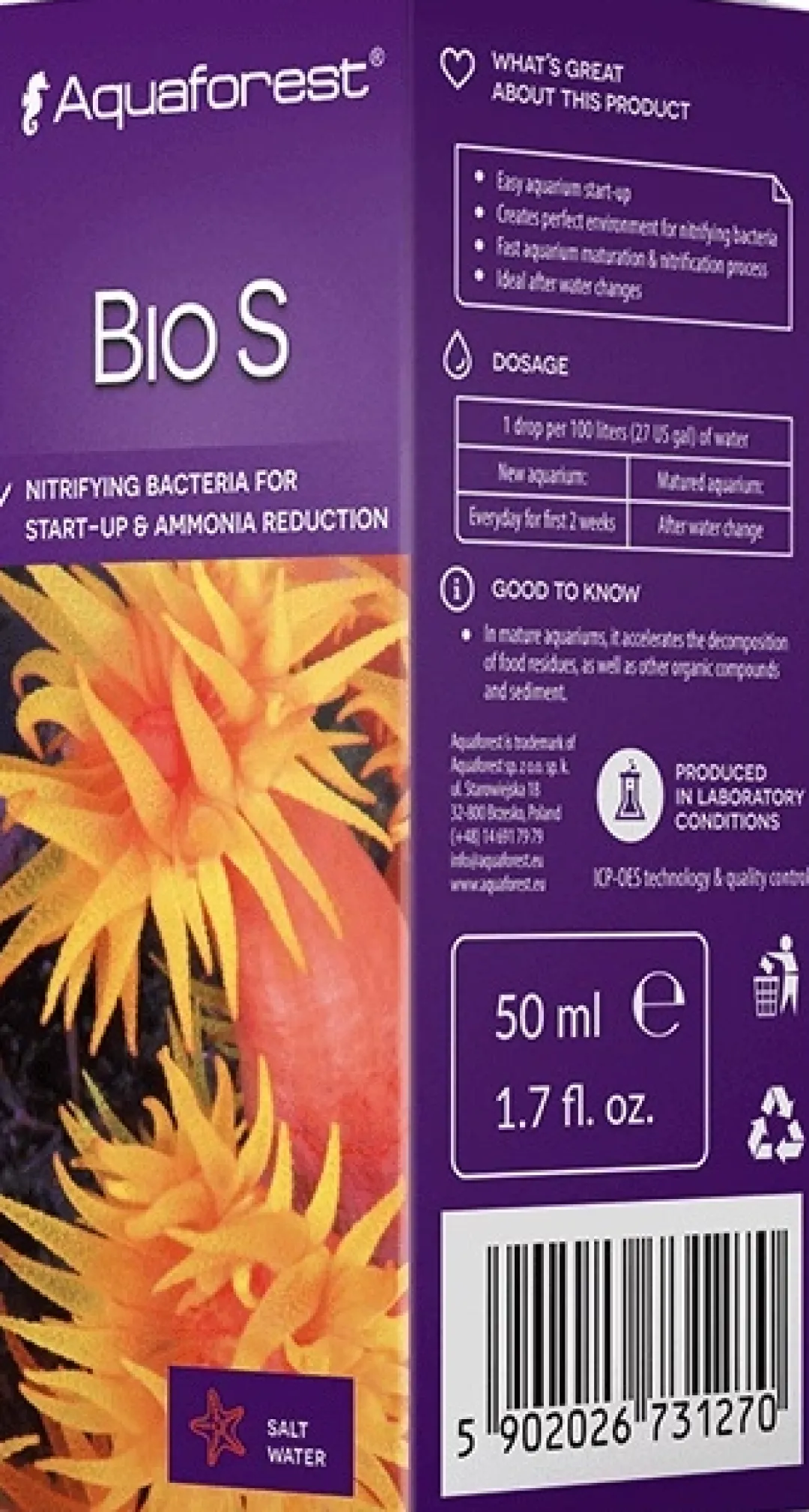 Best Bio S (Bakteriopstart) 50 ml Vandbehandlingsprodukter Til Saltvandsakvarier
