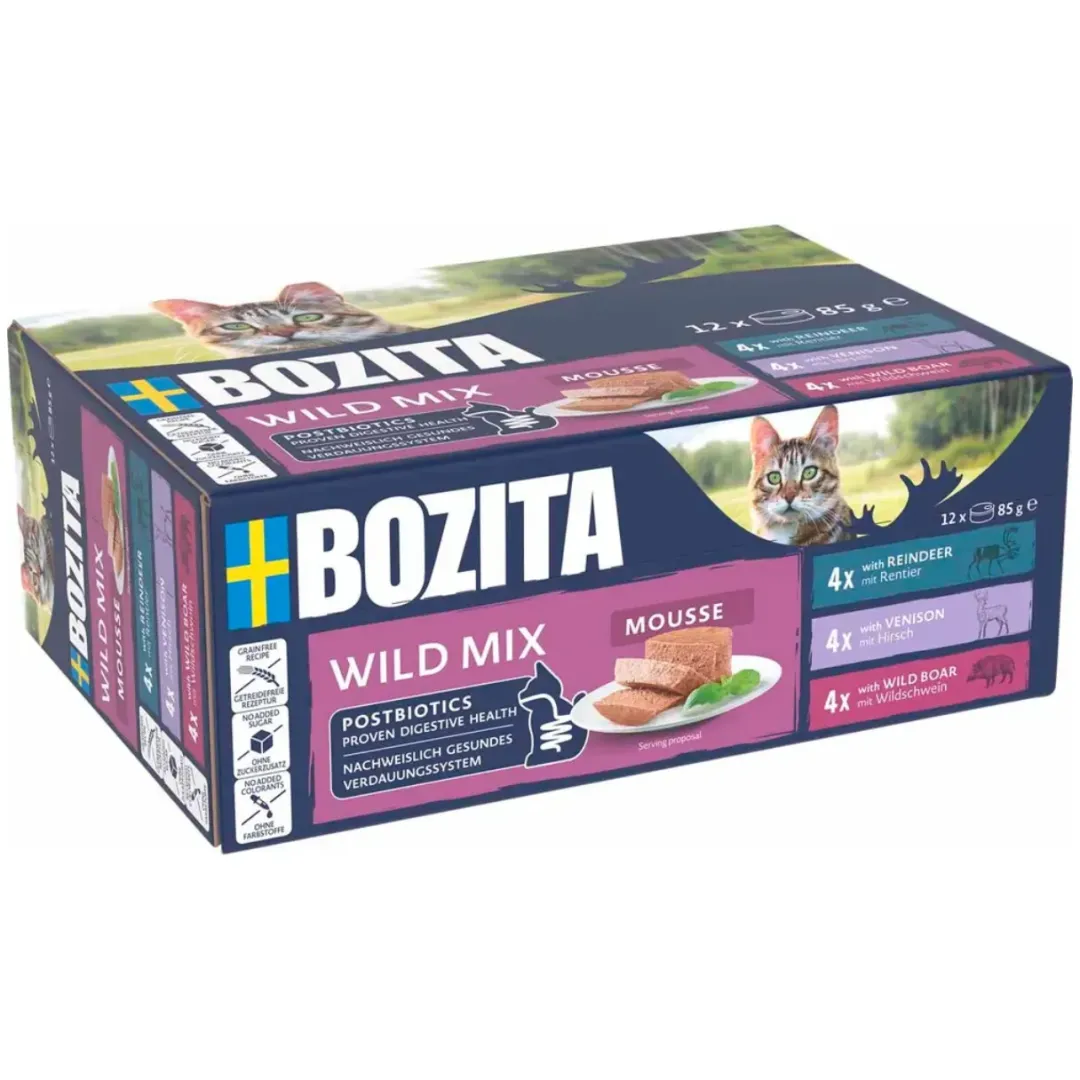 Sale Bozita Mousse Mixedwild 12x85 g - Rensdyr, Hjort & Vildsvin til Kat Kattefoder & Snacks