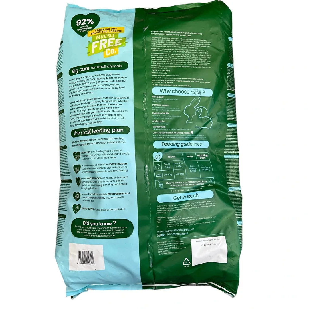 Discount Excel Junior & Dværg Kanin Mint 10 kg - unge kaniner Foder & Snack Til Gnavere & Kanin