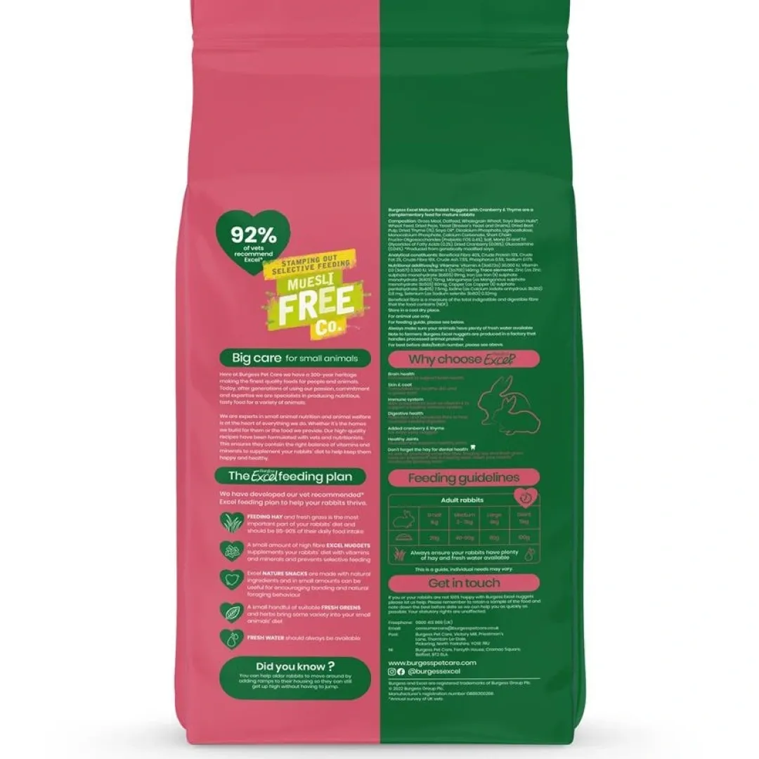 Sale Excel Mature Kaninfoder 1,5 kg - Tranebær og Timian Foder & Snack Til Gnavere & Kanin