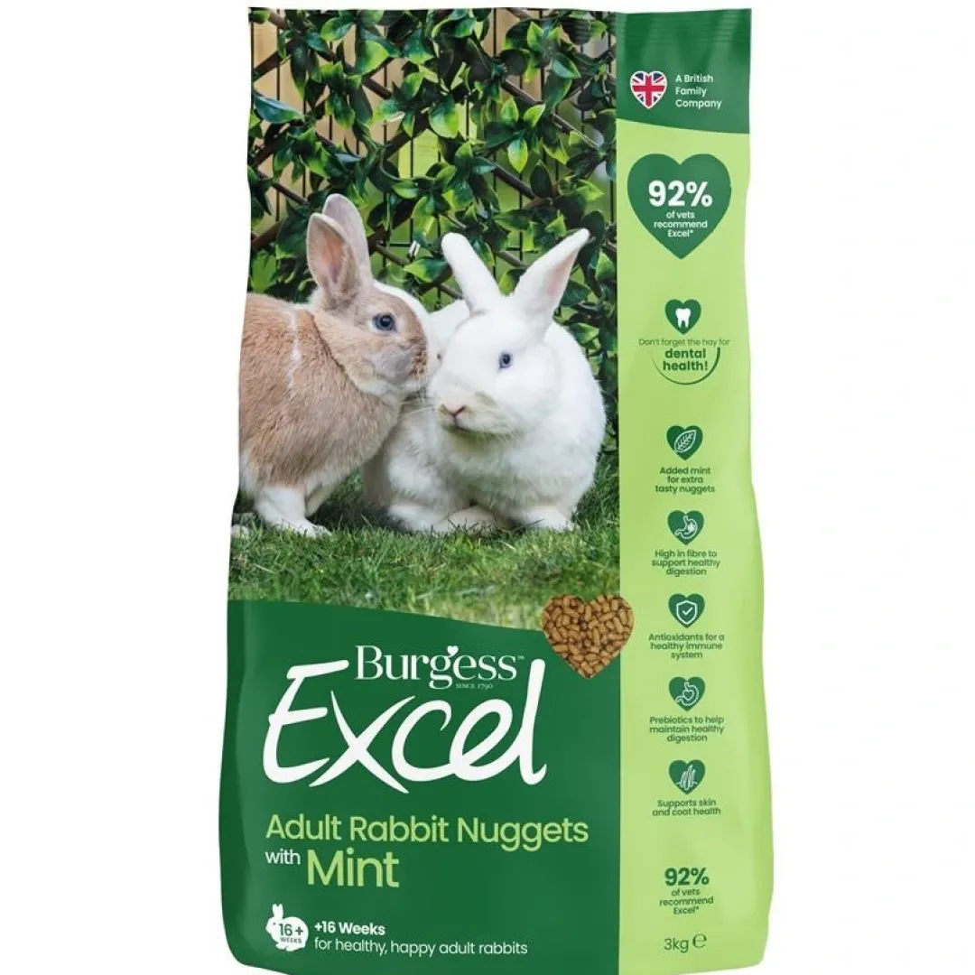 Discount Excel Rabbit Adult 3 kg - Fuldfoder til voksne kaniner med mint Foder & Snack Til Gnavere & Kanin