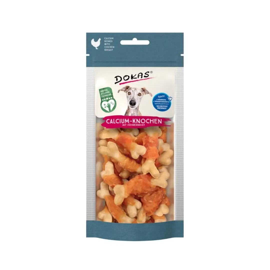 Dokas Kalciumben med kyllingebryst 75 g Snacks Til Hvalpe - Lækre Godbidder Til Træning Og Forkælelse|Hundeguf Og Tyggeben Til Hunde