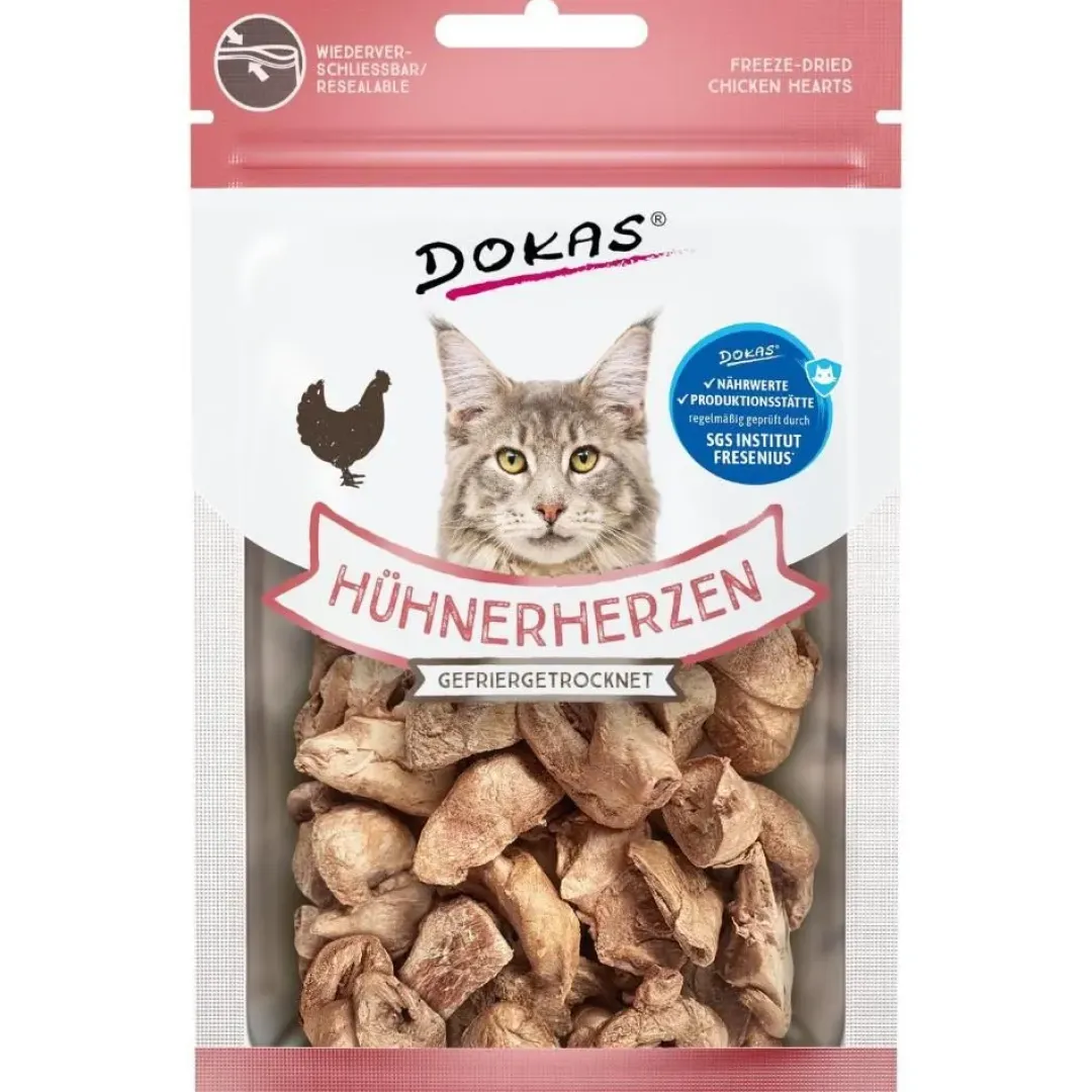 Dokas Kat Frysetørrede kyllingehjerter 15 Gram Kattefoder & Snacks|Killingesnacks - Sunde Godbidder Til Killinger