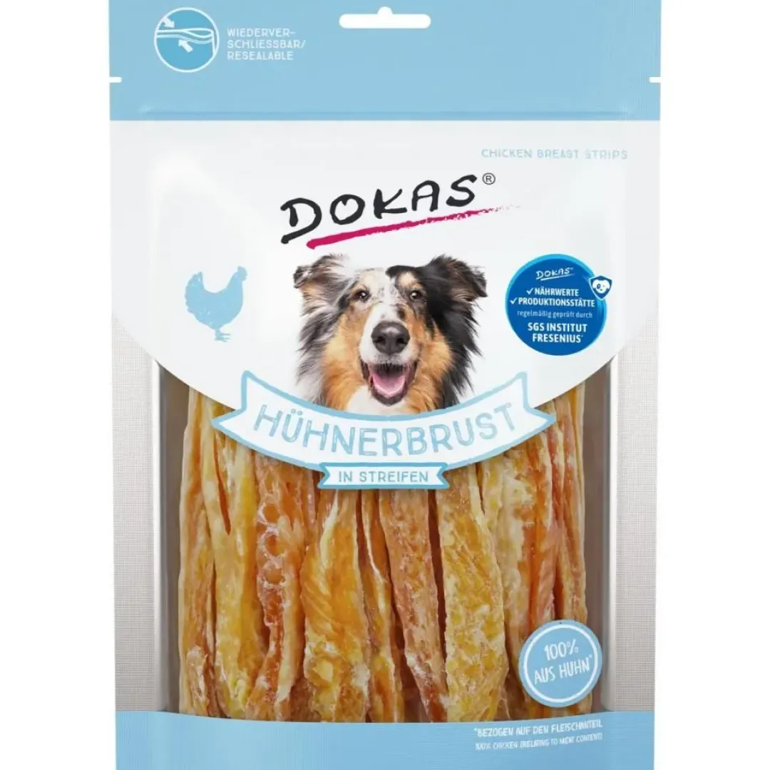 Dokas Kyllingebryststrimler 250 g - sunde hundesnacks Snacks Til Hvalpe - Lækre Godbidder Til Træning Og Forkælelse|Hundeguf Og Tyggeben Til Hunde
