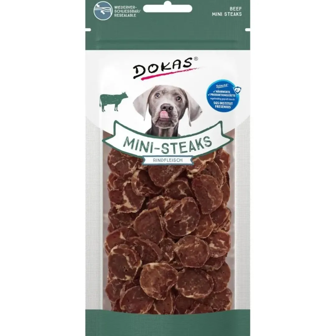 Sale Dokas Mini-Steaks okse 50 g - naturlige hundesnacks med torsk Snacks Til Hvalpe - Lækre Godbidder Til Træning Og Forkælelse|Hundeguf Og Tyggeben Til Hunde