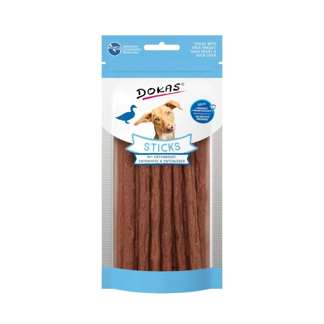 Online Dokas Sticks med Andebryst, Hjerte og Lever 60 g - kornfri naturlige hundesnacks Hundeguf Og Tyggeben Til Hunde