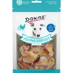 New Dokas Tørret kyllingebryst med æble 70 g - naturlige hundesnacks Snacks Til Hvalpe - Lækre Godbidder Til Træning Og Forkælelse|Hundeguf Og Tyggeben Til Hunde
