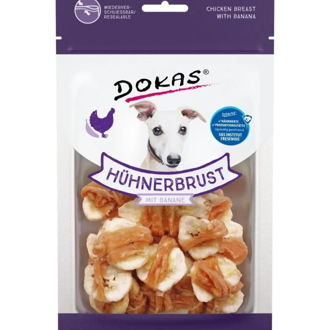 Dokas Tørret kyllingebryst med banan 70 g - naturlige hundesnacks Snacks Til Hvalpe - Lækre Godbidder Til Træning Og Forkælelse|Hundeguf Og Tyggeben Til Hunde