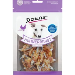 New Dokas Tørret kyllingebryst med fisk 70 g - sunde hundesnacks Snacks Til Hvalpe - Lækre Godbidder Til Træning Og Forkælelse|Hundeguf Og Tyggeben Til Hunde