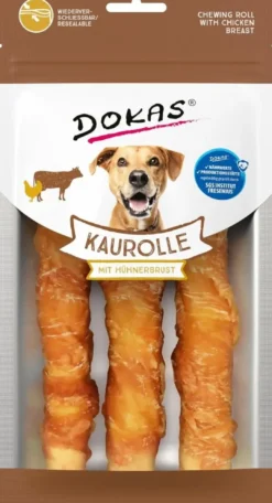 Dokas Tyggerulle med kyllingebryst 150 g - sund tyggeven til hunde Snacks Til Hvalpe - Lækre Godbidder Til Træning Og Forkælelse|Hundeguf Og Tyggeben Til Hunde