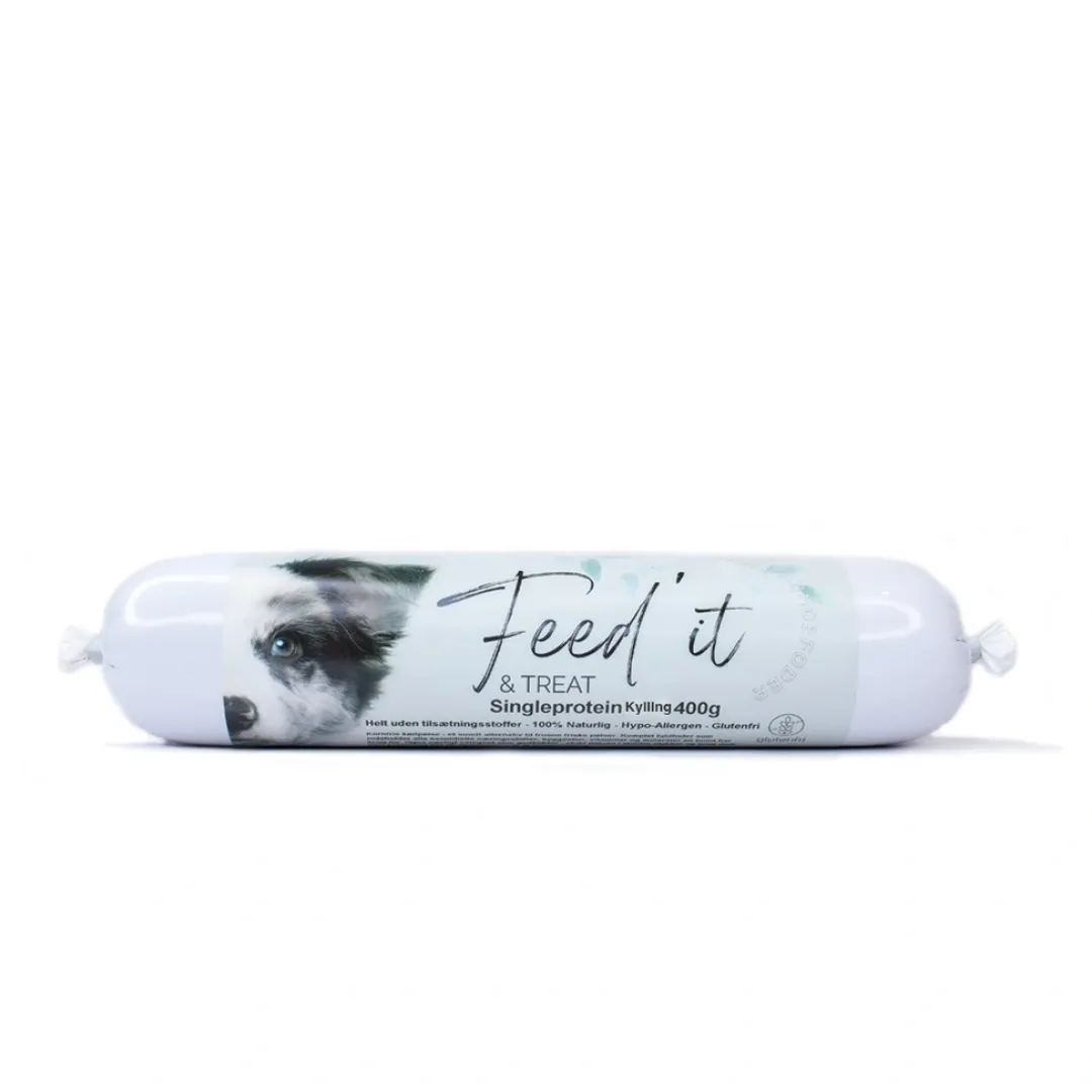 Feedit & Treat Pure Chicken 400 g - naturlig kyllingeskærepølse til hund og kat Snacks Til Hvalpe - Lækre Godbidder Til Træning Og Forkælelse|Hundeguf Og Tyggeben Til Hunde