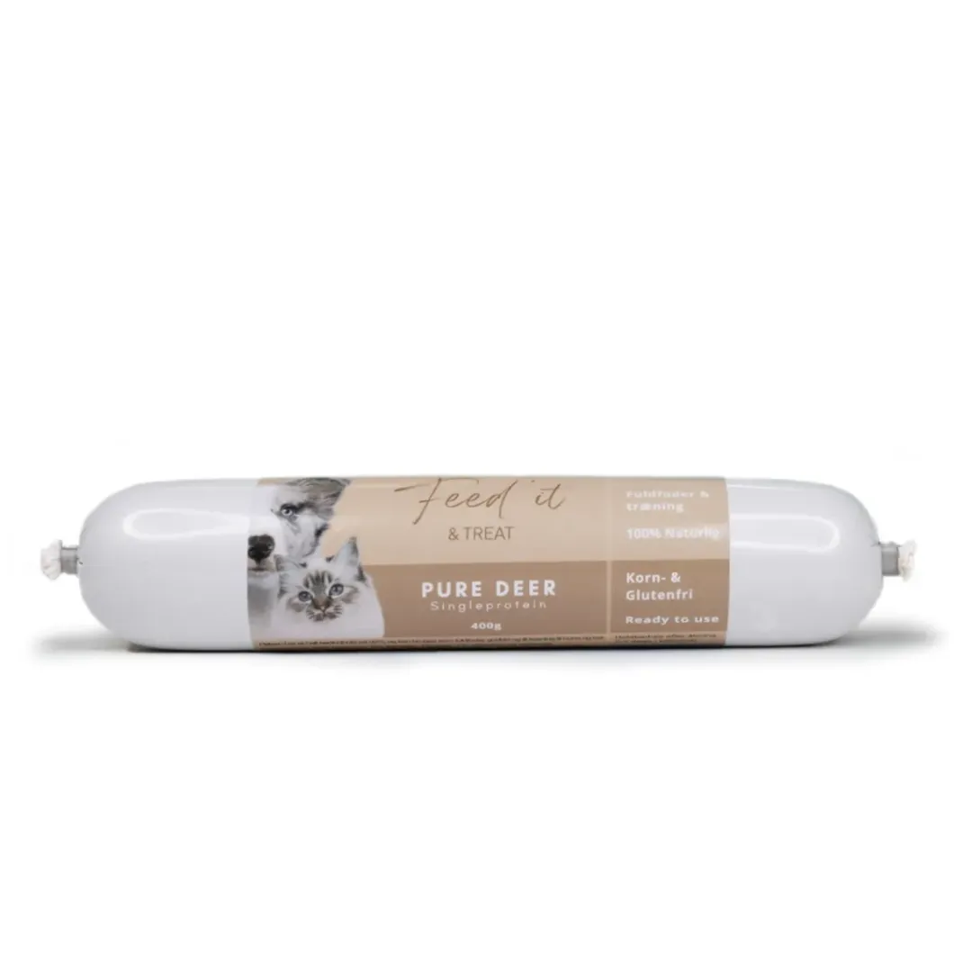 Best Feedit & Treat Pure Deer 400 g - naturlig hjorteskærepølse til hund og kat Snacks Til Hvalpe - Lækre Godbidder Til Træning Og Forkælelse|Hundeguf Og Tyggeben Til Hunde