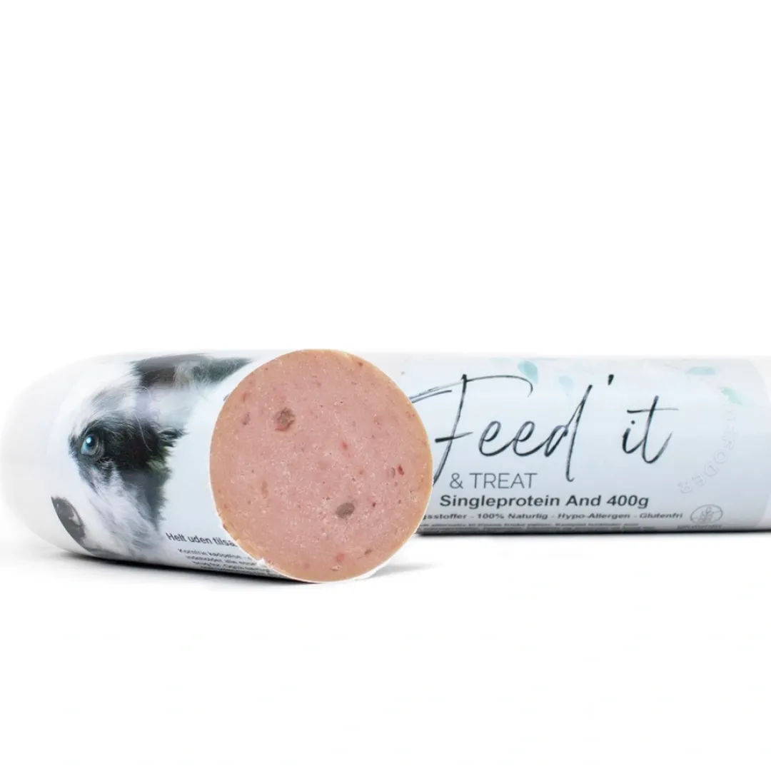 Clearance Feedit & Treat Pure Duck 400 g - naturlig andeskærepølse til hund og kat Snacks Til Hvalpe - Lækre Godbidder Til Træning Og Forkælelse|Hundeguf Og Tyggeben Til Hunde