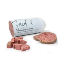 Outlet Feedit & Treat Pure Horse 400 g - naturlig hesteskærepølse til hund og kat Snacks Til Hvalpe - Lækre Godbidder Til Træning Og Forkælelse|Hundeguf Og Tyggeben Til Hunde