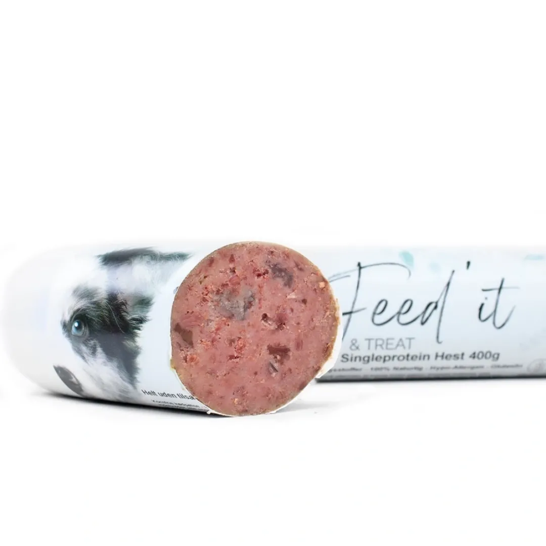 Outlet Feedit & Treat Pure Horse 400 g - naturlig hesteskærepølse til hund og kat Snacks Til Hvalpe - Lækre Godbidder Til Træning Og Forkælelse|Hundeguf Og Tyggeben Til Hunde