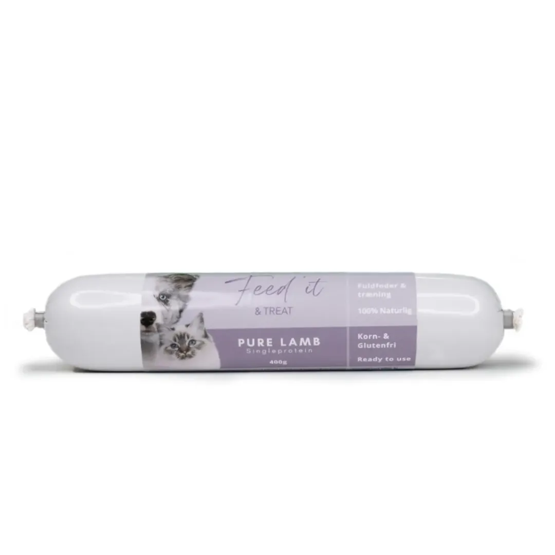 Feedit & Treat Pure Lamb 400 g - naturlig lammepølse til hund og kat Snacks Til Hvalpe - Lækre Godbidder Til Træning Og Forkælelse|Hundeguf Og Tyggeben Til Hunde