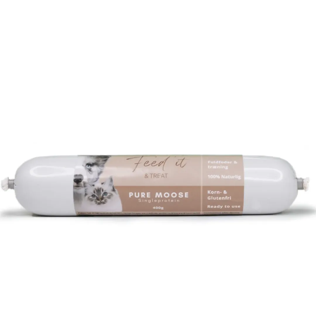 Sale Feedit & Treat Pure Moose foderpølse - 92% elgkød naturlig fuldfoderpølse 400 g Snacks Til Hvalpe - Lækre Godbidder Til Træning Og Forkælelse|Hundeguf Og Tyggeben Til Hunde