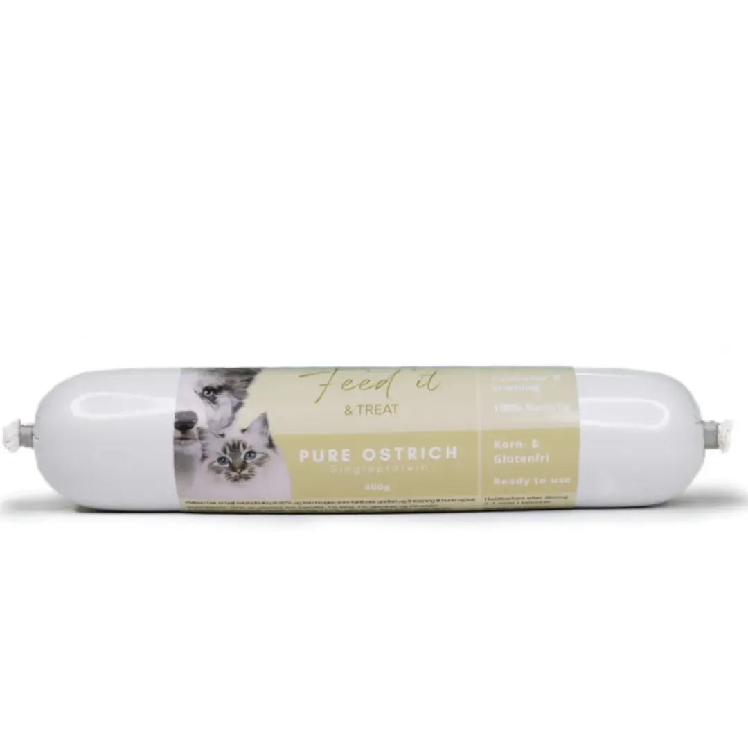 Sale Feedit & Treat Pure Ostrich 400 g - naturlig strudsepølse til hund og kat Snacks Til Hvalpe - Lækre Godbidder Til Træning Og Forkælelse|Hundeguf Og Tyggeben Til Hunde