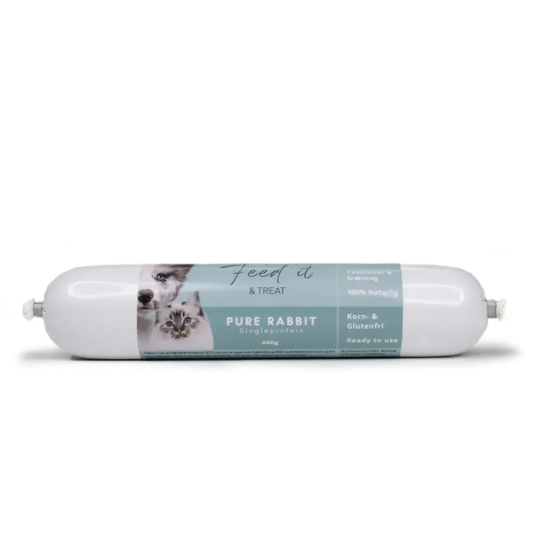 Outlet Feedit & Treat Pure Rabbit 400 g - naturlig kaninskærepølse til hund og kat Snacks Til Hvalpe - Lækre Godbidder Til Træning Og Forkælelse|Hundeguf Og Tyggeben Til Hunde