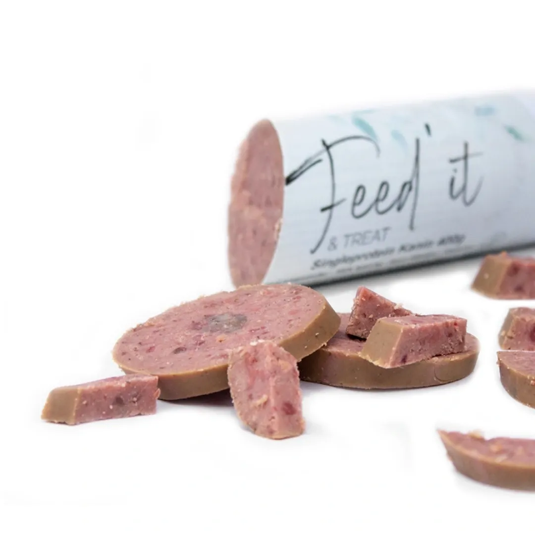 Outlet Feedit & Treat Pure Rabbit 400 g - naturlig kaninskærepølse til hund og kat Snacks Til Hvalpe - Lækre Godbidder Til Træning Og Forkælelse|Hundeguf Og Tyggeben Til Hunde
