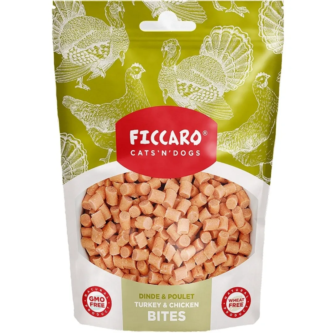 Clearance FICCARO Hundesnack Kalkun & Kylling Bites - kalkun og kylling i små bidder 100 g Snacks Til Hvalpe - Lækre Godbidder Til Træning Og Forkælelse|Kattefoder & Snacks