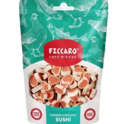 Online FICCARO Hundesnack Kylling og sej i sushi-form 100 g - lækre hundesnacks Snacks Til Hvalpe - Lækre Godbidder Til Træning Og Forkælelse|Kattefoder & Snacks
