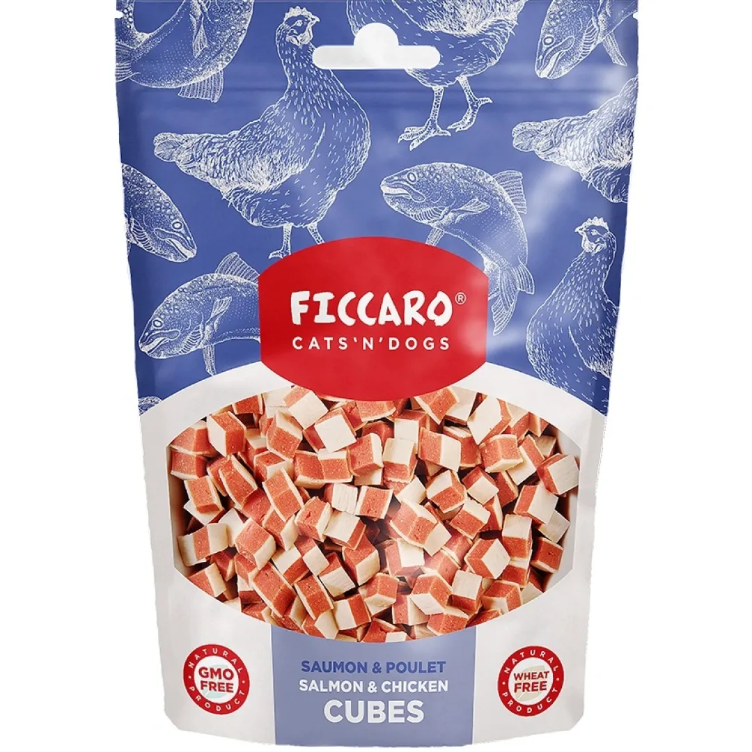 Sale FICCARO Hundesnack Kylling og laks i tern 100 g - naturlige hundesnacks Snacks Til Hvalpe - Lækre Godbidder Til Træning Og Forkælelse|Kattefoder & Snacks