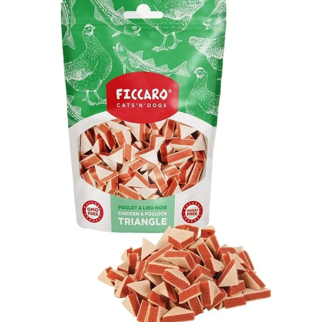 New FICCARO Hundesnack Kylling & Sej Triangle - kylling og sej i trekantform 100 g Snacks Til Hvalpe - Lækre Godbidder Til Træning Og Forkælelse|Kattefoder & Snacks