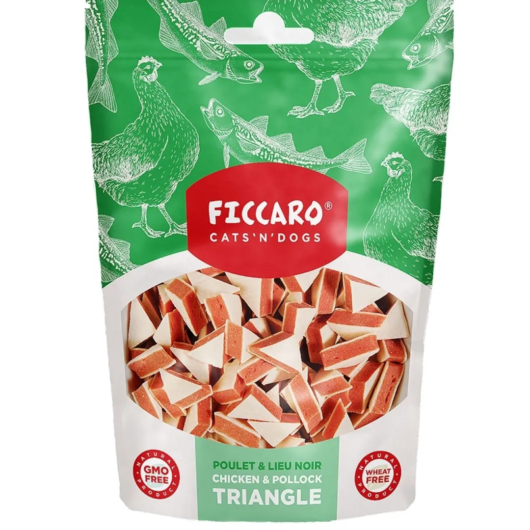 New FICCARO Hundesnack Kylling & Sej Triangle - kylling og sej i trekantform 100 g Snacks Til Hvalpe - Lækre Godbidder Til Træning Og Forkælelse|Kattefoder & Snacks