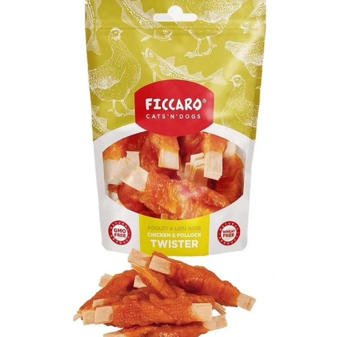 Sale FICCARO Hundesnack Kylling & Sej Twister - kylling og sej i snoede sticks 100 g Snacks Til Hvalpe - Lækre Godbidder Til Træning Og Forkælelse|Hundeguf Og Tyggeben Til Hunde