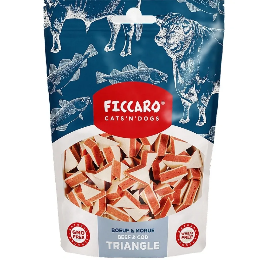 Best FICCARO Hundesnack Okse & Torsk Trekant - snacks med okse og torsk 100 g Snacks Til Hvalpe - Lækre Godbidder Til Træning Og Forkælelse|Kattefoder & Snacks