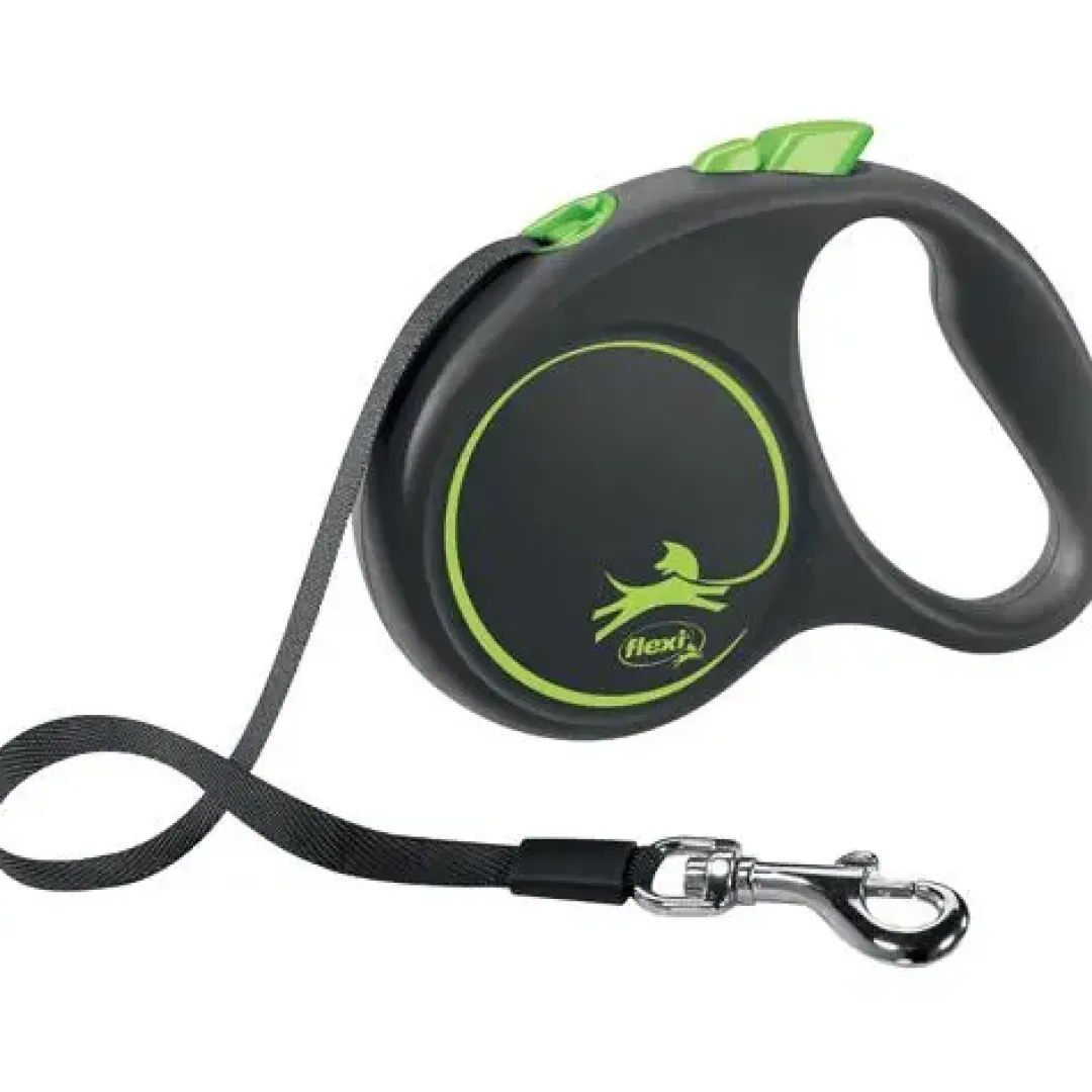 New Flexi Black Design bånd S 5 meter 15 kg grøn Hundesnor I Mange Varianter Og Materialer|Hundesnor Til Hvalpe