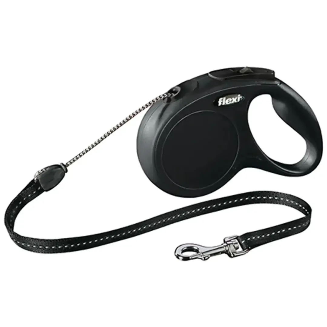 Flexi New Classic M Hundeline Sort 5 m - maks 20 kg Hundesnor I Mange Varianter Og Materialer|Hundesnor Til Hvalpe