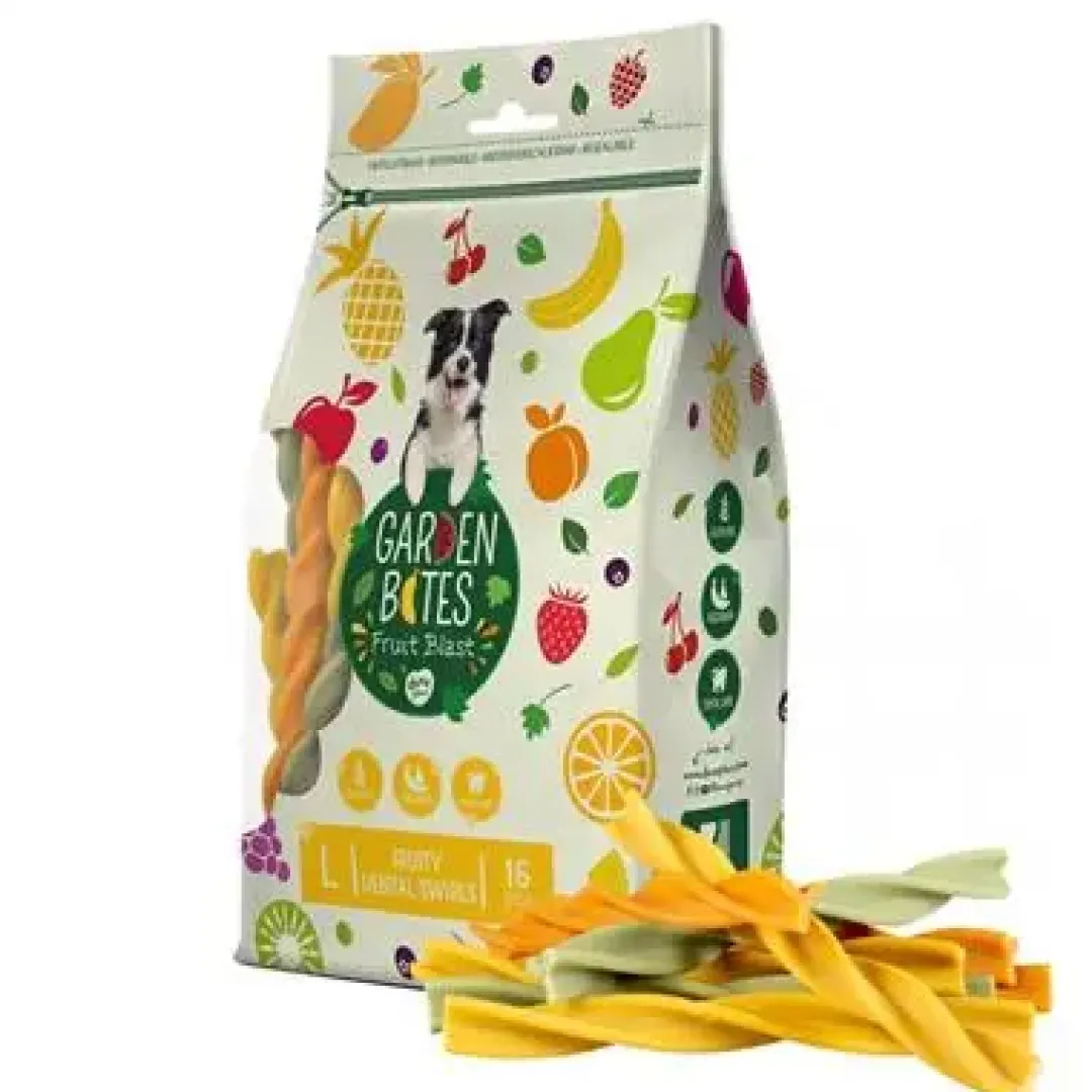 Garden Bites Fruity Dental Swirls Mix 13 cm 30 stk (vegetabilsk) - tandrensende hundesnacks Snacks Til Hvalpe - Lækre Godbidder Til Træning Og Forkælelse|Hundeguf Og Tyggeben Til Hunde