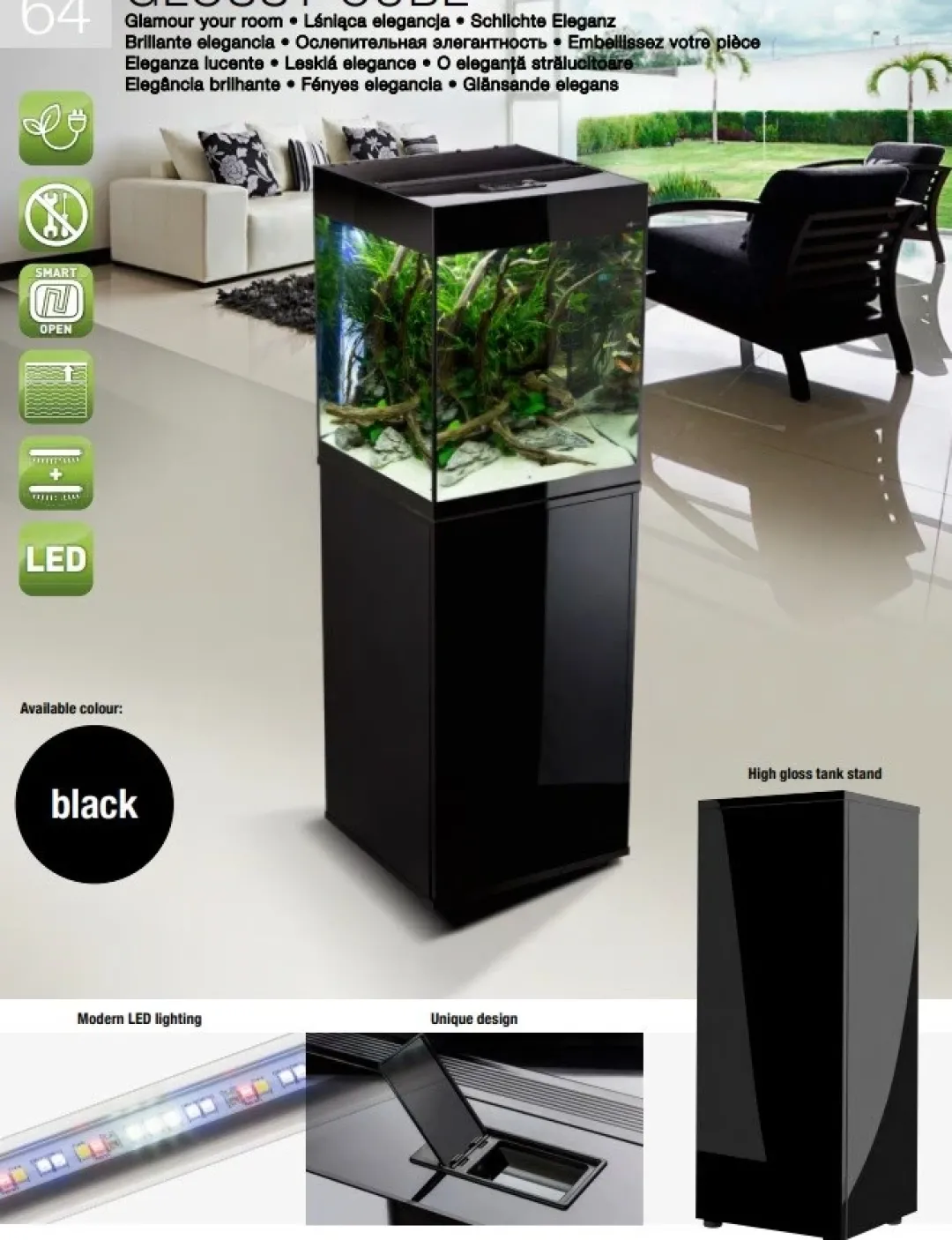 Sale Glossy akvarie Cube 50x50x63 cm 132 L Sort Akvarier