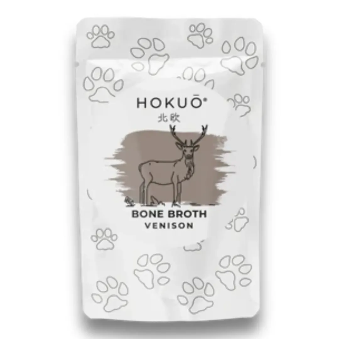 Outlet Hokuo Venison Bone Broth 100 ml - naturlig hjortebouillon med reishi til hunde og katte Hundefoder|Fodertilskud Til Hvalpe - Støtte Til Sund Vækst Og Trivsel