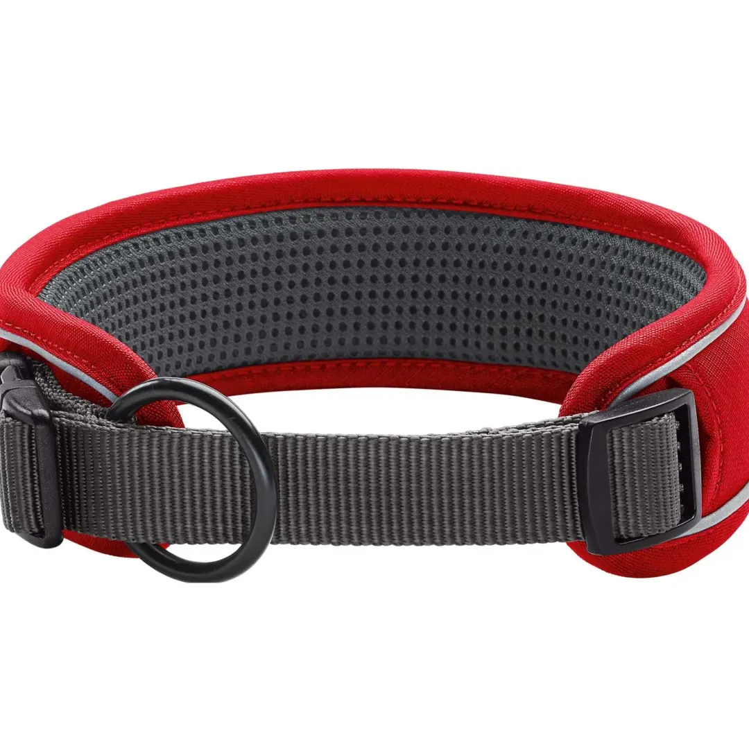 Clearance Halsbånd Divo XL Rød/Grå - justerbart hundehalsbånd (55-65 cm, B 5,5 cm) Hvalpehalsbånd - Bløde Og Sikre Halsbånd Med Perfekt Pasform Til Din Hvalp|Hundehalsbånd Med Stil - Komfort Og Sikkerhed Til Din Hund