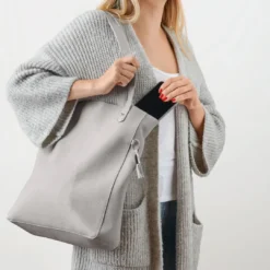 Clearance Shopper Milano Light Grey Hunter Tasker I Læder