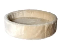 Clearance Kattens no 1 Rund hylde med kant med plys 2 sider Ø 56 cm Cream Kradsetræer Og Klatremøbler Til Kat