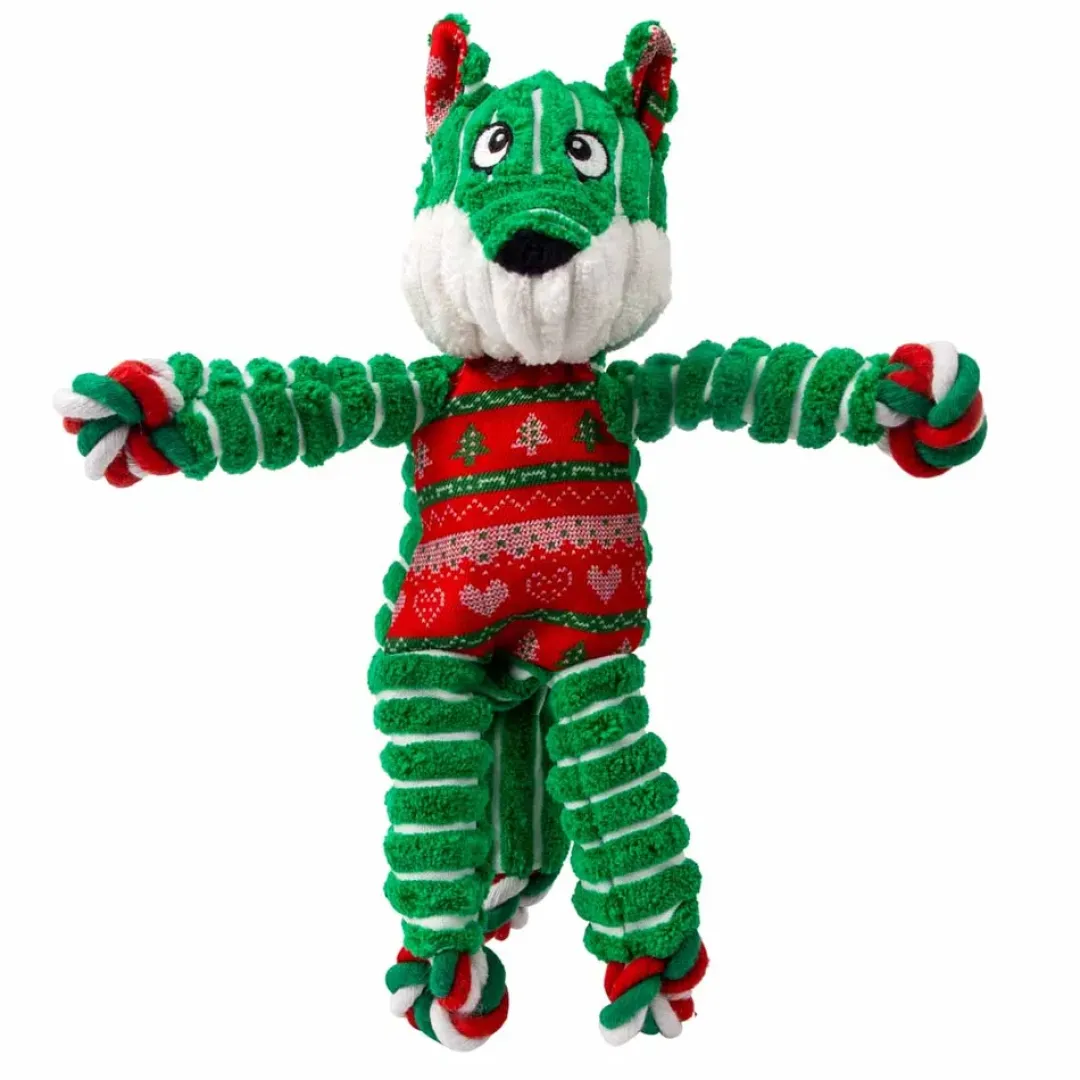 Best Holiday Floppy Knots Fox S/M - et klassisk plys-hundelegetøj med reb og knuder, pivelyd og juletema. Julelegetøj Til Dyr|Hundelegetøj Til Alle Hunde Leg Og Aktivering Året Rundt