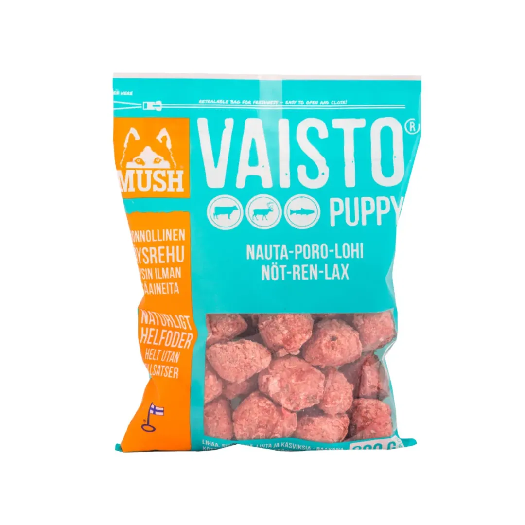 Sale Vaisto Puppy isblå okse rensdyr laks 800 g til hvalpe Hundefoder|Hvalpefoder - Sund Ernæring Til Hvalpe I Vækst