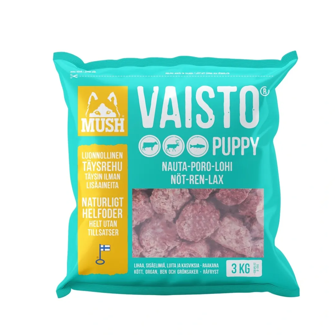Best Vaisto Puppy isblå okse rensdyr laks 3 kg fuldfoder til hvalpe Hundefoder|Hvalpefoder - Sund Ernæring Til Hvalpe I Vækst