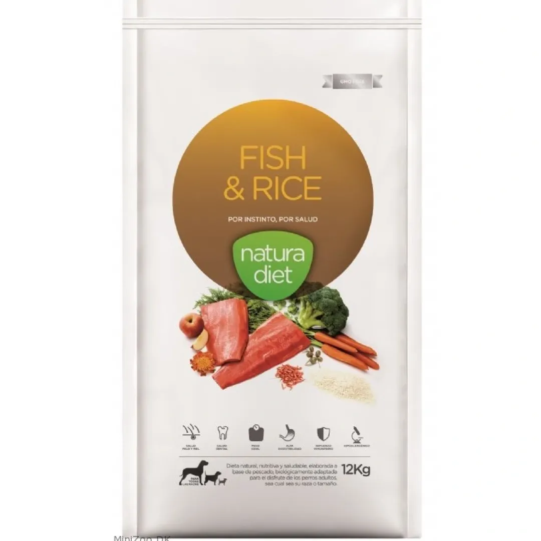 Discount Natura Diet Fisk og ris hundefoder 12 kg - Skånsomt og naturligt Hundefoder|Tørfoder Til Hunde I Alle Størrelser Og Aldre