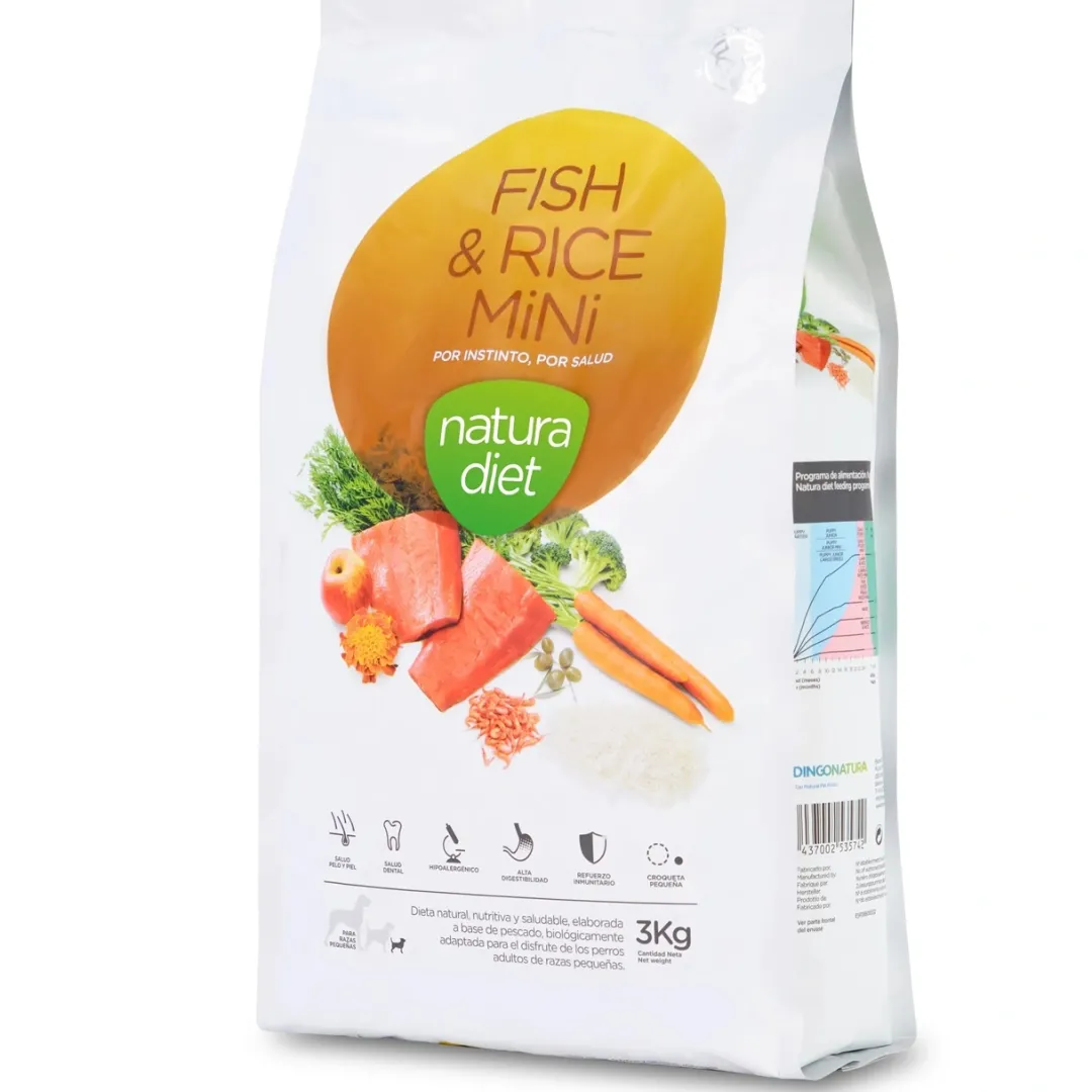 Hot Natura Diet Fisk og Ris Mini Hundefoder 3 kg - Hypoallergenisk Hundefoder|Tørfoder Til Hunde I Alle Størrelser Og Aldre