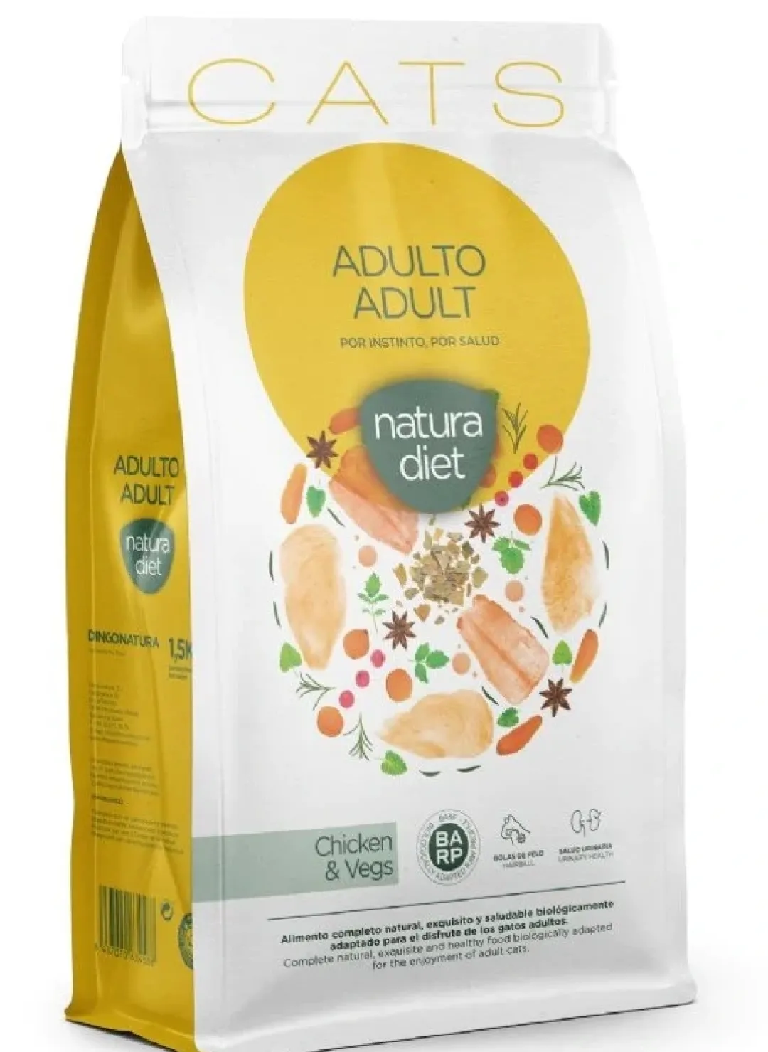 Hot Natura Diet Kattefoder Adult Kylling 1,5 kg - afbalanceret tørfoder til voksne katte Kattefoder & Snacks
