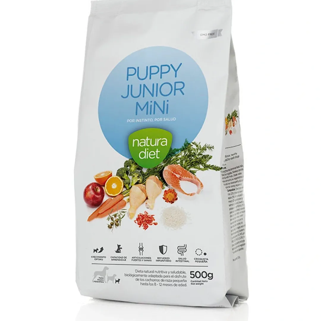 Outlet Natura Diet Puppy Junior Mini Hvalpefoder 500 g - Naturligt foder til små racer Hundefoder|Tørfoder Til Hunde I Alle Størrelser Og Aldre