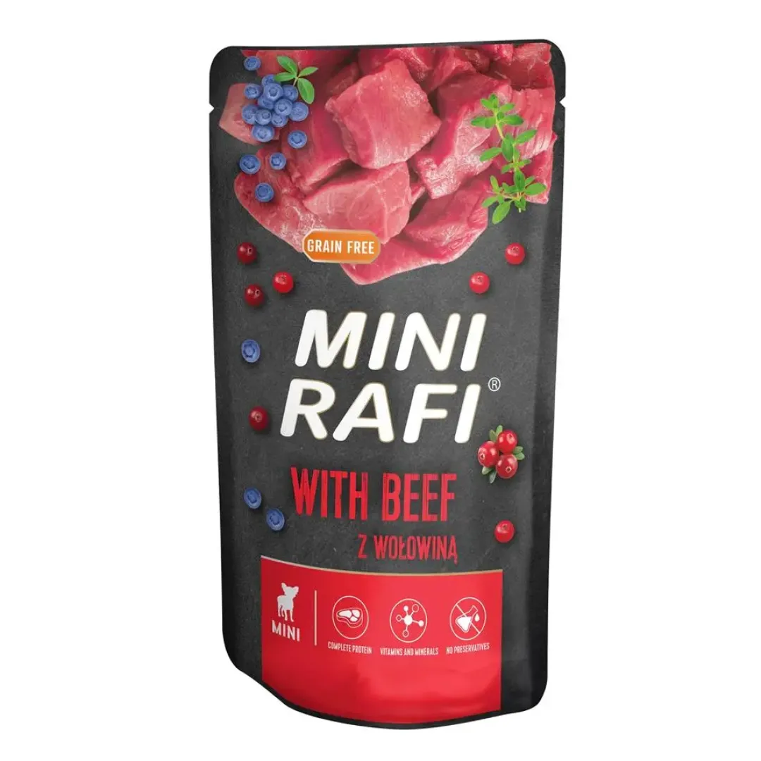 Sale Rafi Mini vådhundefoder med oksekød 150 g - fuldfoder til små hunde Hundefoder