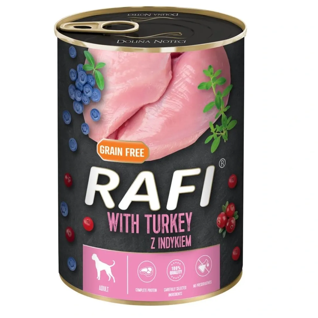 Clearance Rafi Vådhundefoder Kalkunkød med blåbær og tranebær 400 g Hundefoder