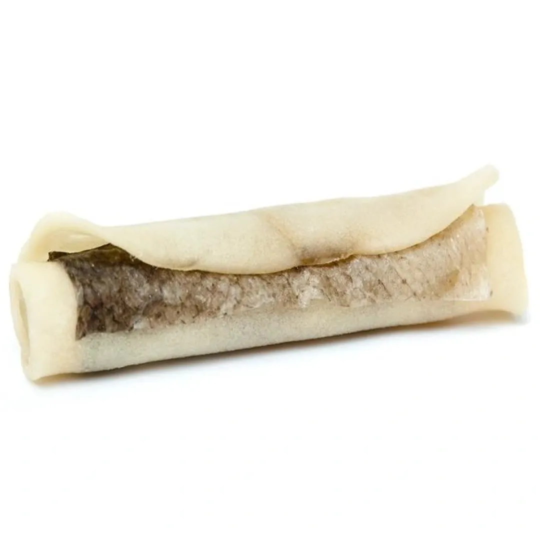 Sale Rulle af oksehud og lakseskind 17 cm 65 gram Snacks Til Hvalpe - Lækre Godbidder Til Træning Og Forkælelse|Hundeguf Og Tyggeben Til Hunde