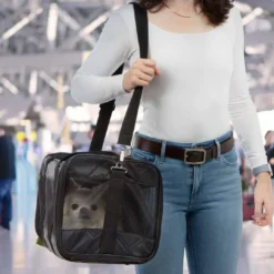 Best Sherpa Original Deluxe Sort hundetaske Medium 43x28x26,5 cm Max 7kg Transport Og Adgang Til Hvalpe - Tryg Og Nem Hverdag|Kattebure Og Transport Af Katte